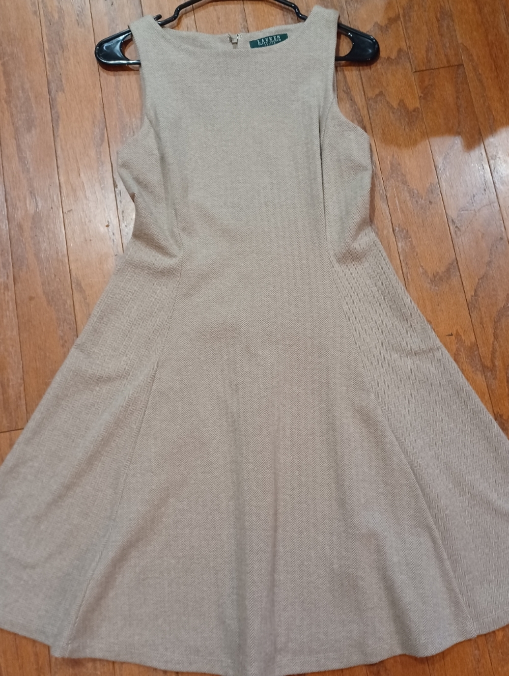 Lauren Ralph Lauren Sleeveless Midi Dress in Taupe Herringbone